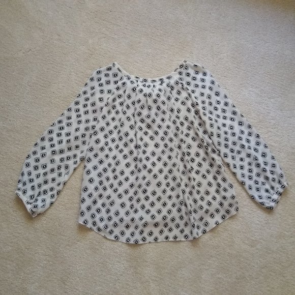 LOFT black white print mixed media boho blouse top XXS - Picture 6 of 15